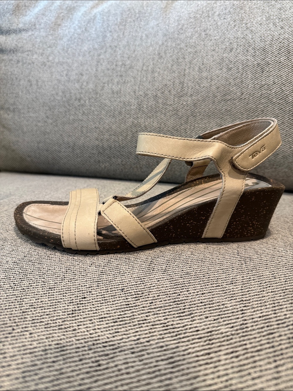 Teva Comfort Step Beige Wedge Sandals - Women's